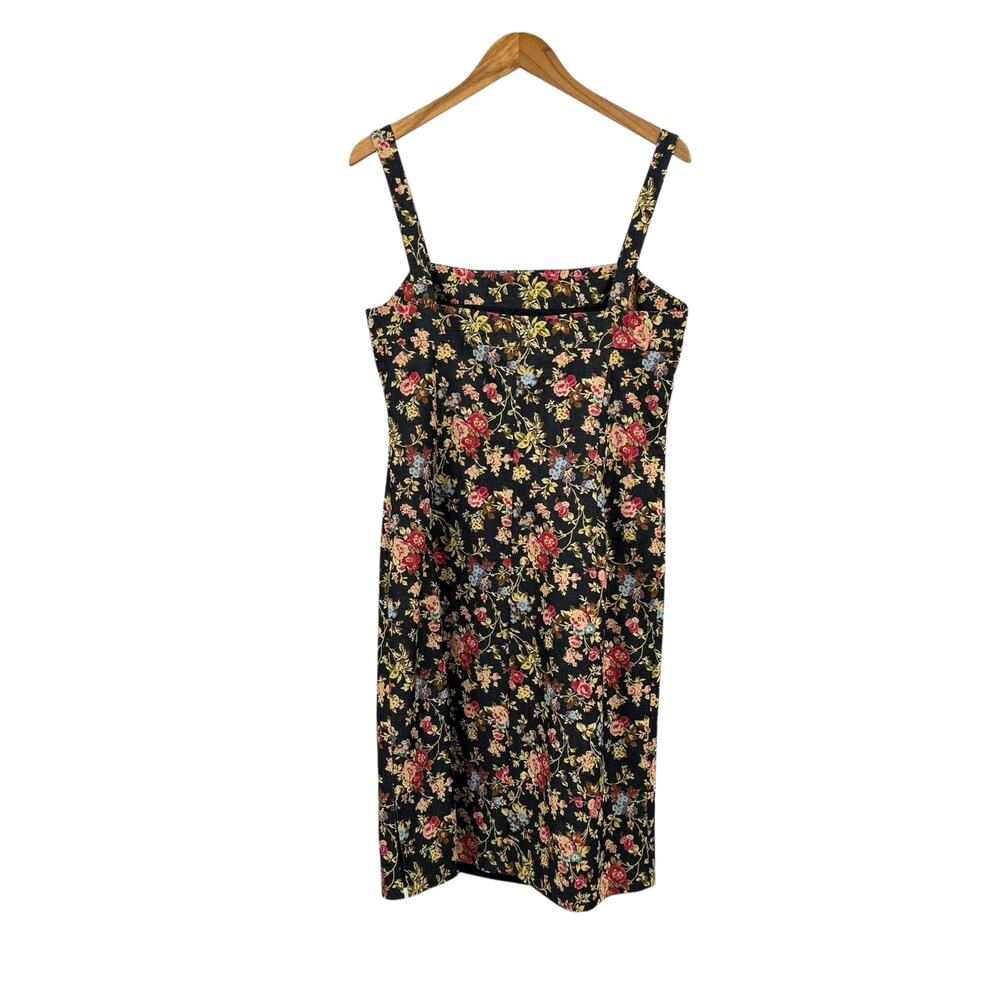 JS Signature NWT Vintage 90s Floral Print Stretch Denim Sleeveless Sheath Dress - Picture 5 of 11